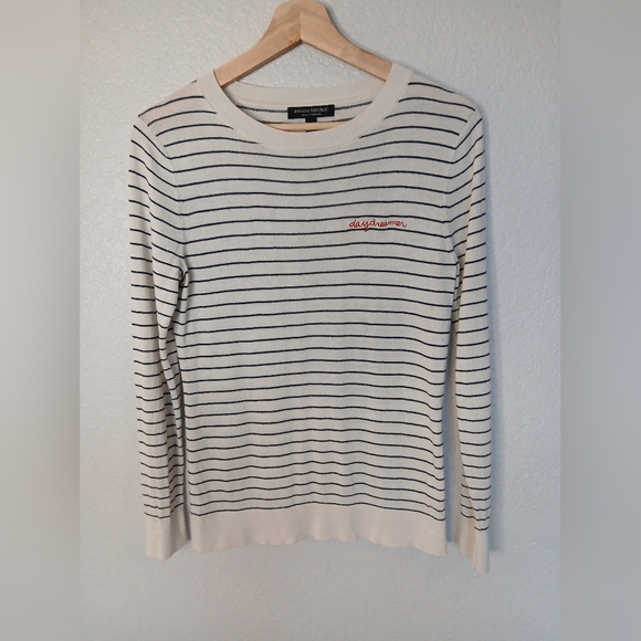 Silk & Cashmere Striped Cream & Black Crew Neck Knit Sweater XS Banana Republic - Picture 4 of 9